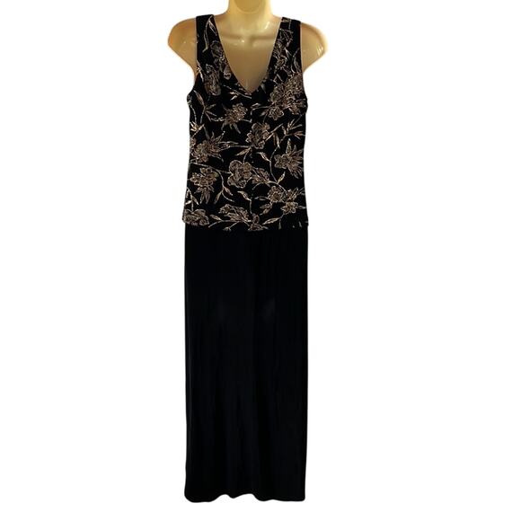 Coldwater Creek S Black Long Maxi Gown Dress Gold Glitter Embellished Party - Picture 3 of 10